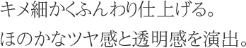 キメ細かくふんわり仕上げる。ほのかなツヤ感と透明感を演出。